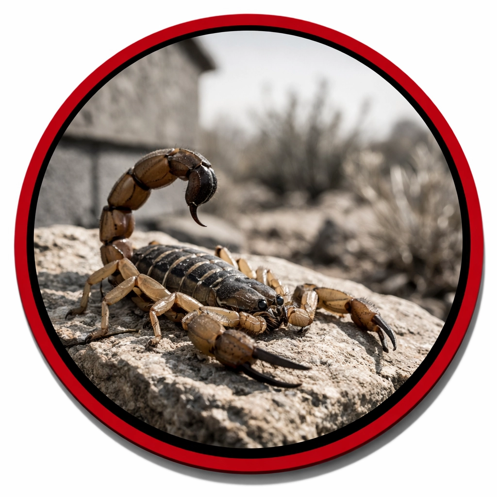 An Arizona Bark Scorpion near a home foundation highlighting the need for desert pest exclusion services.