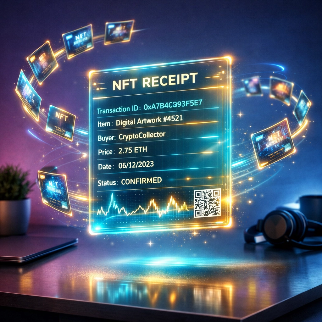 NFT blockchain receipt displaying permanent transaction verification for merchants