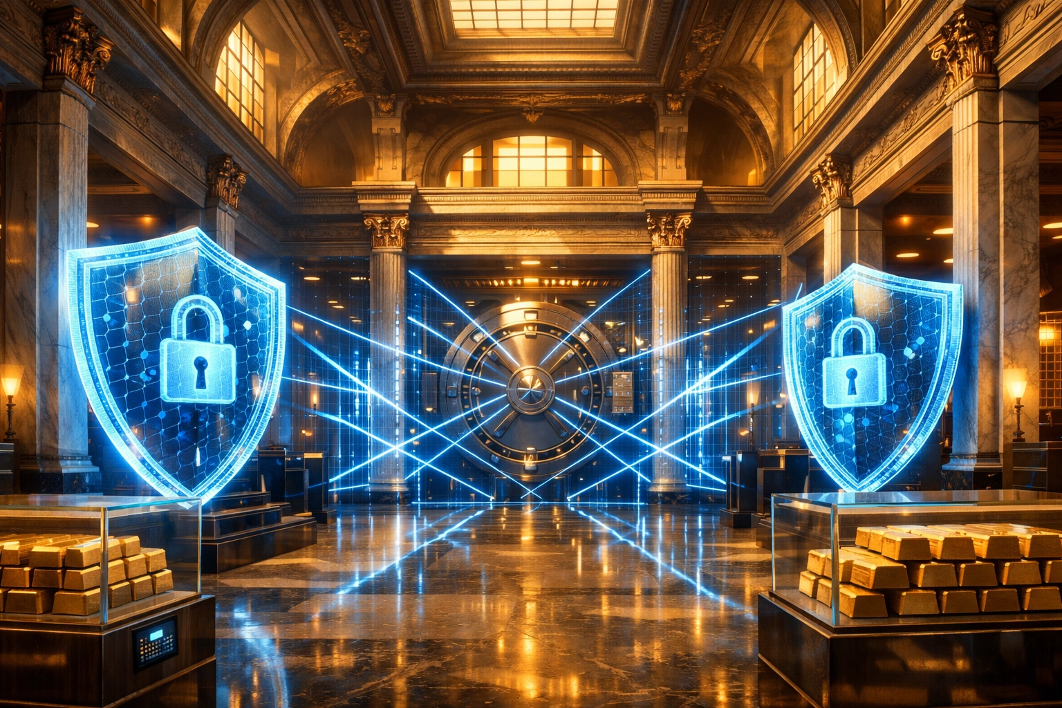 Secure modern treasury symbolizing Larecoin's commitment to US compliance and Money Transmitter Licenses.