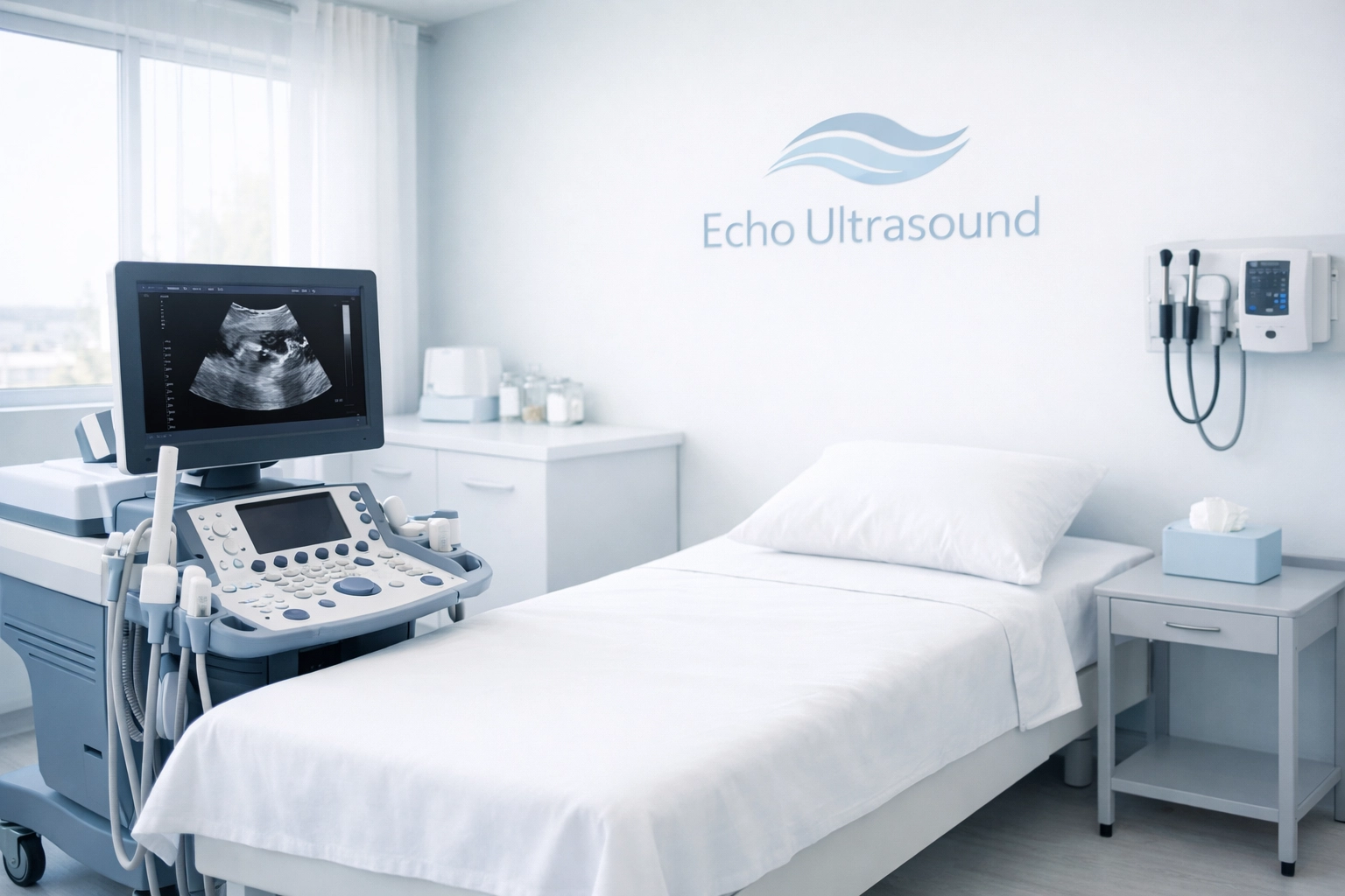 Modern ultrasound examination room at Echo Ultrasound Pleasant Grove facility