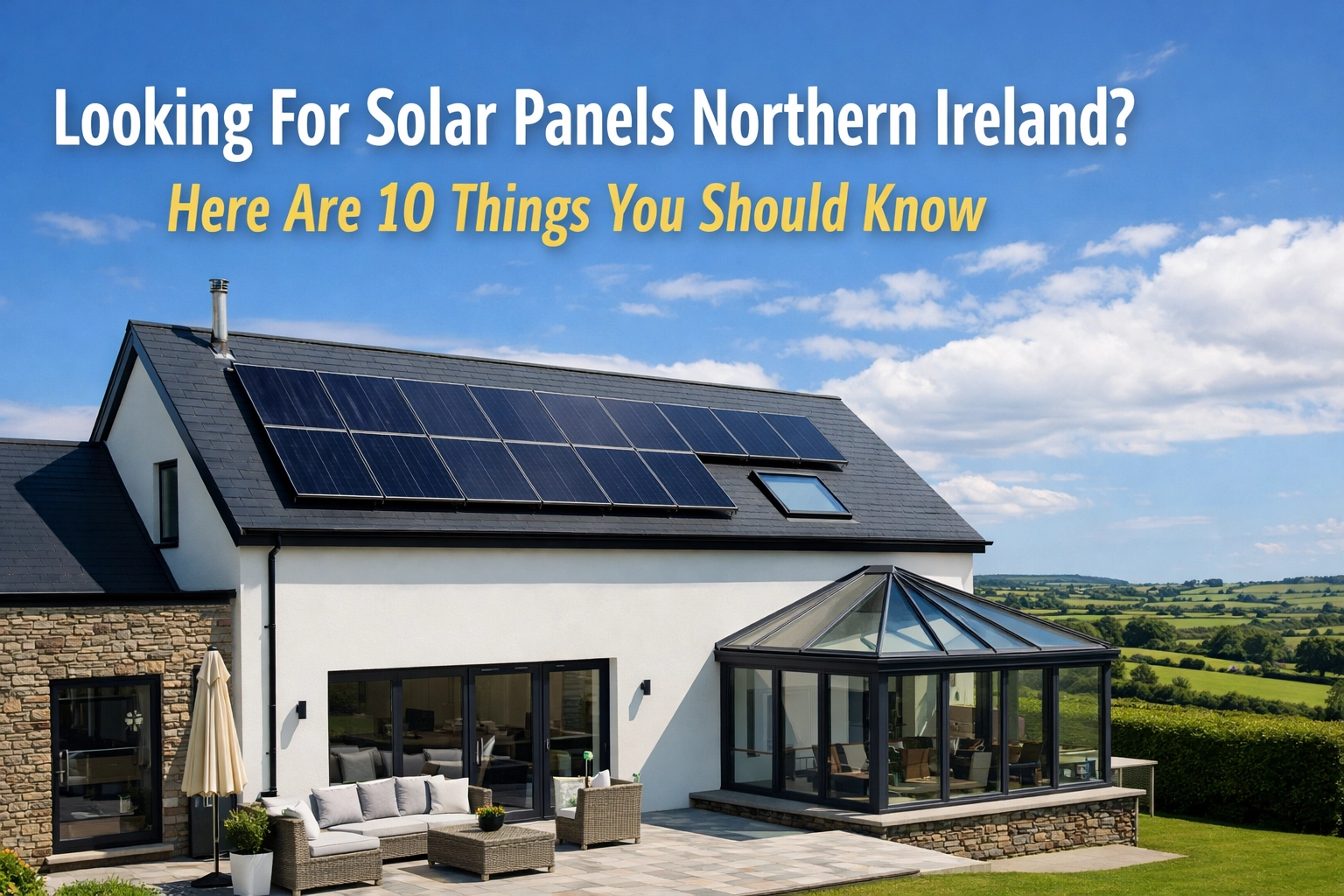 Residential house roof with solar panels