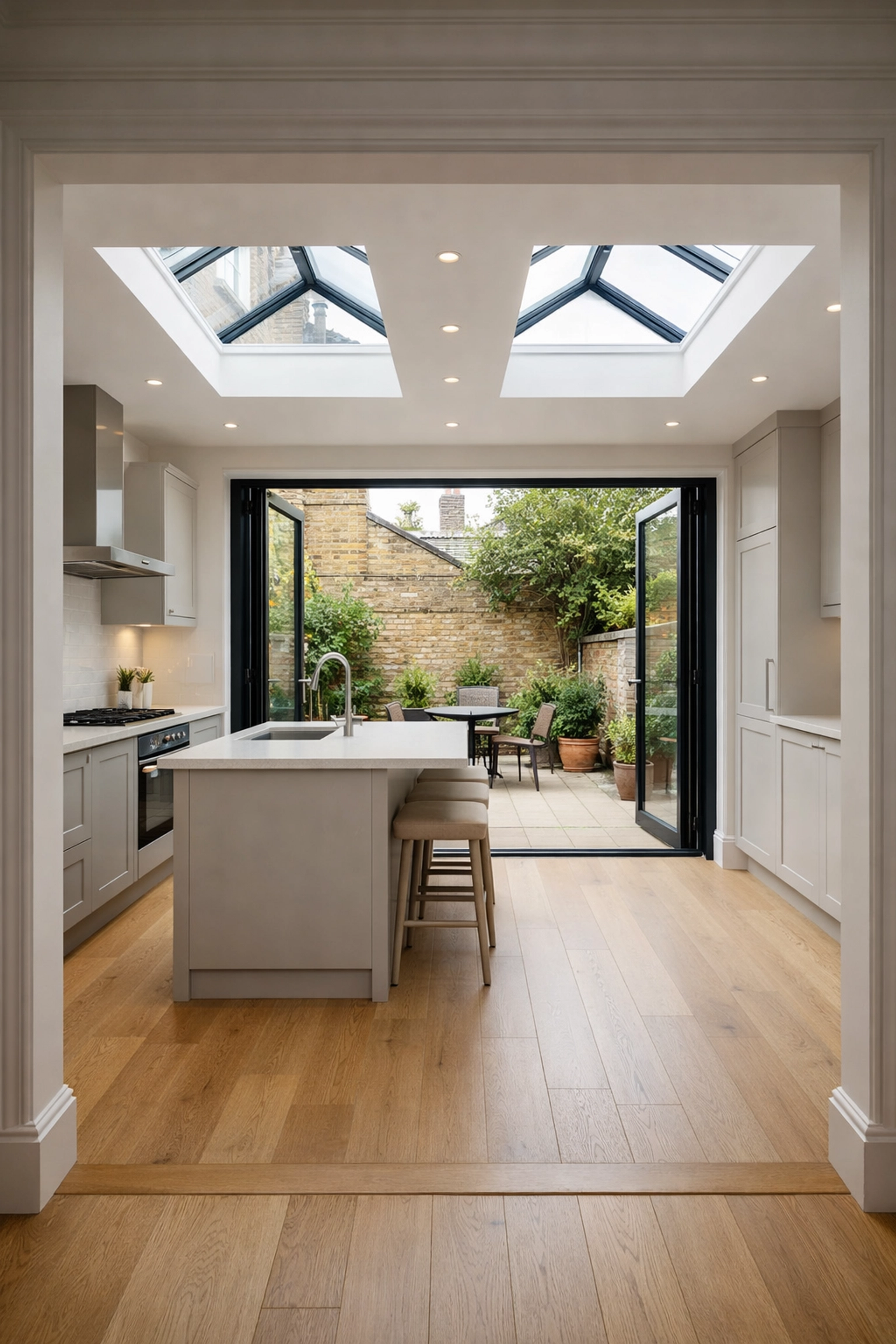 Modern rear kitchen extension with bi-fold doors completed by an expert builder in Epping.