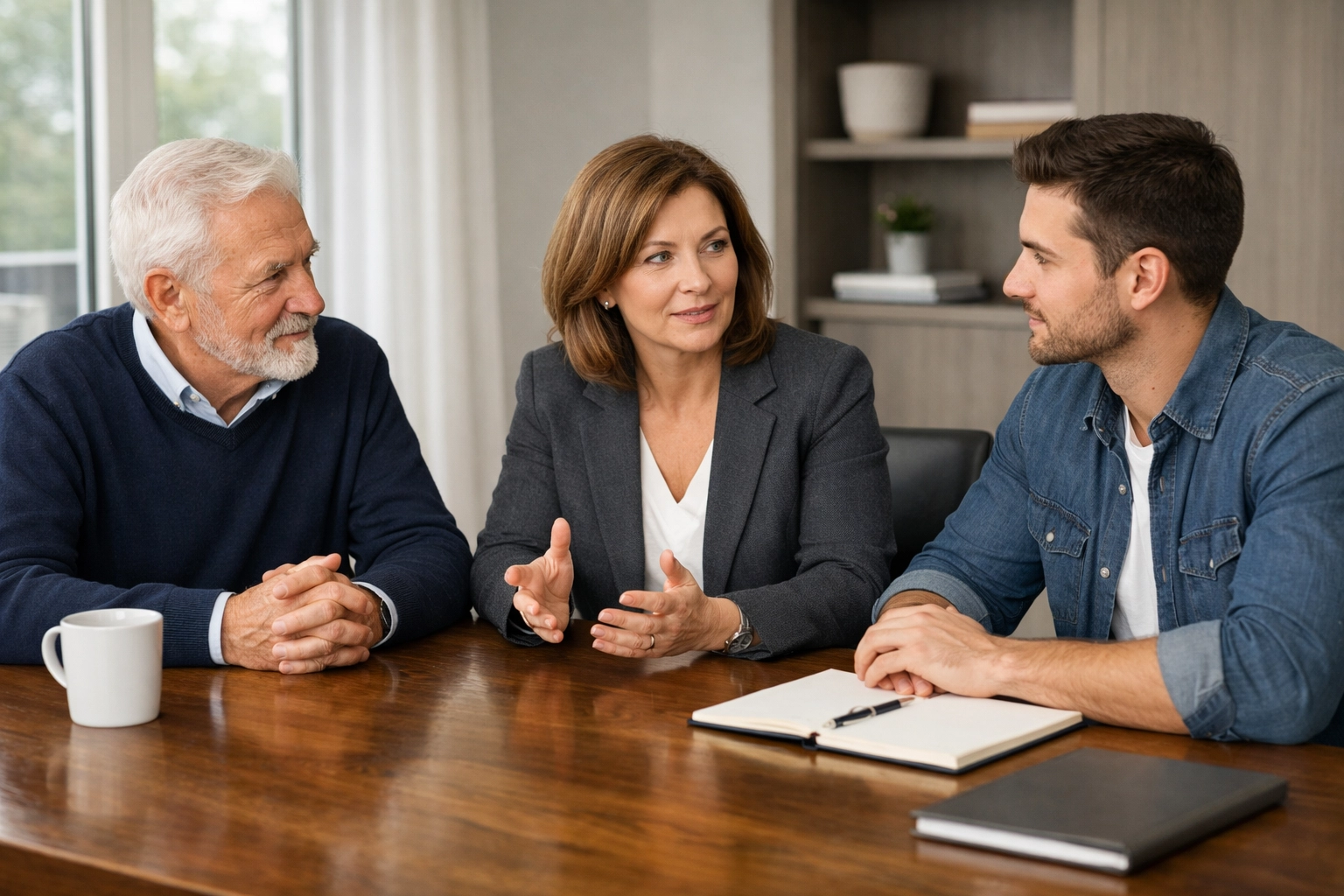 Mississippi family business owners discussing succession planning at an office table.