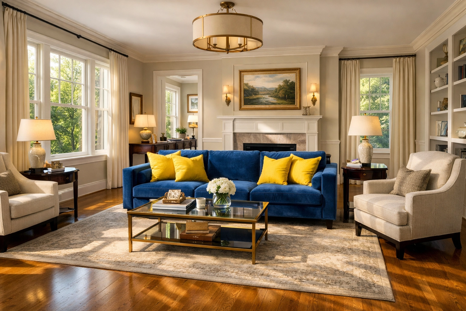 Gleaming residential living room in Lexington after a high-quality house cleaning strike.