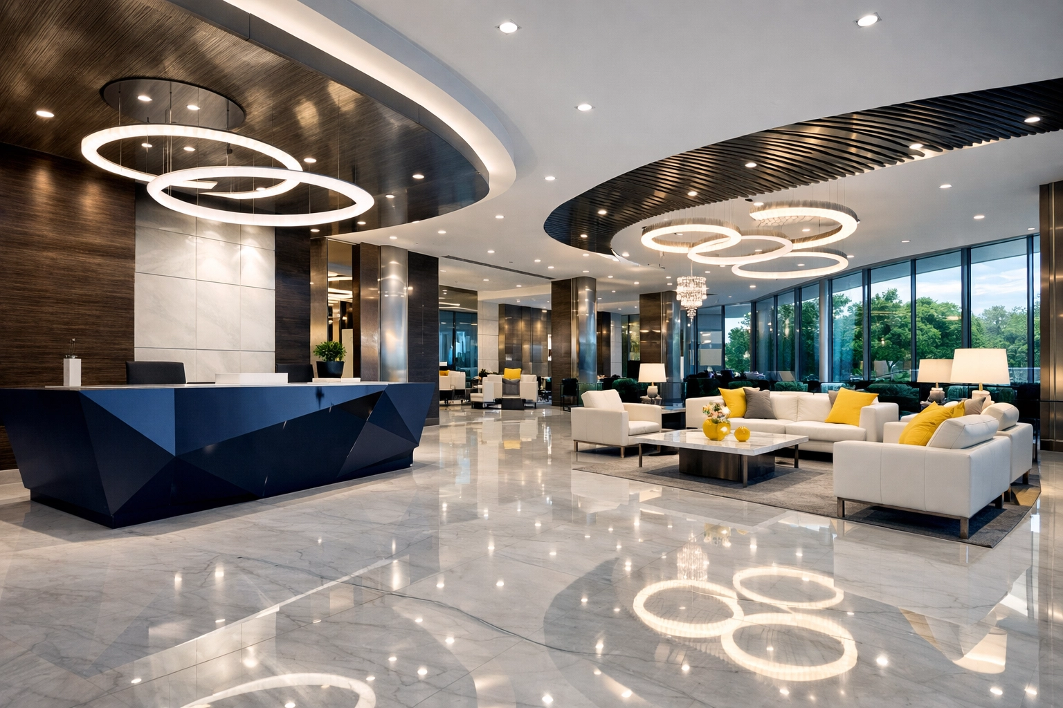 A pristine luxury corporate lobby in Marlborough showcasing a professional and clean business image.