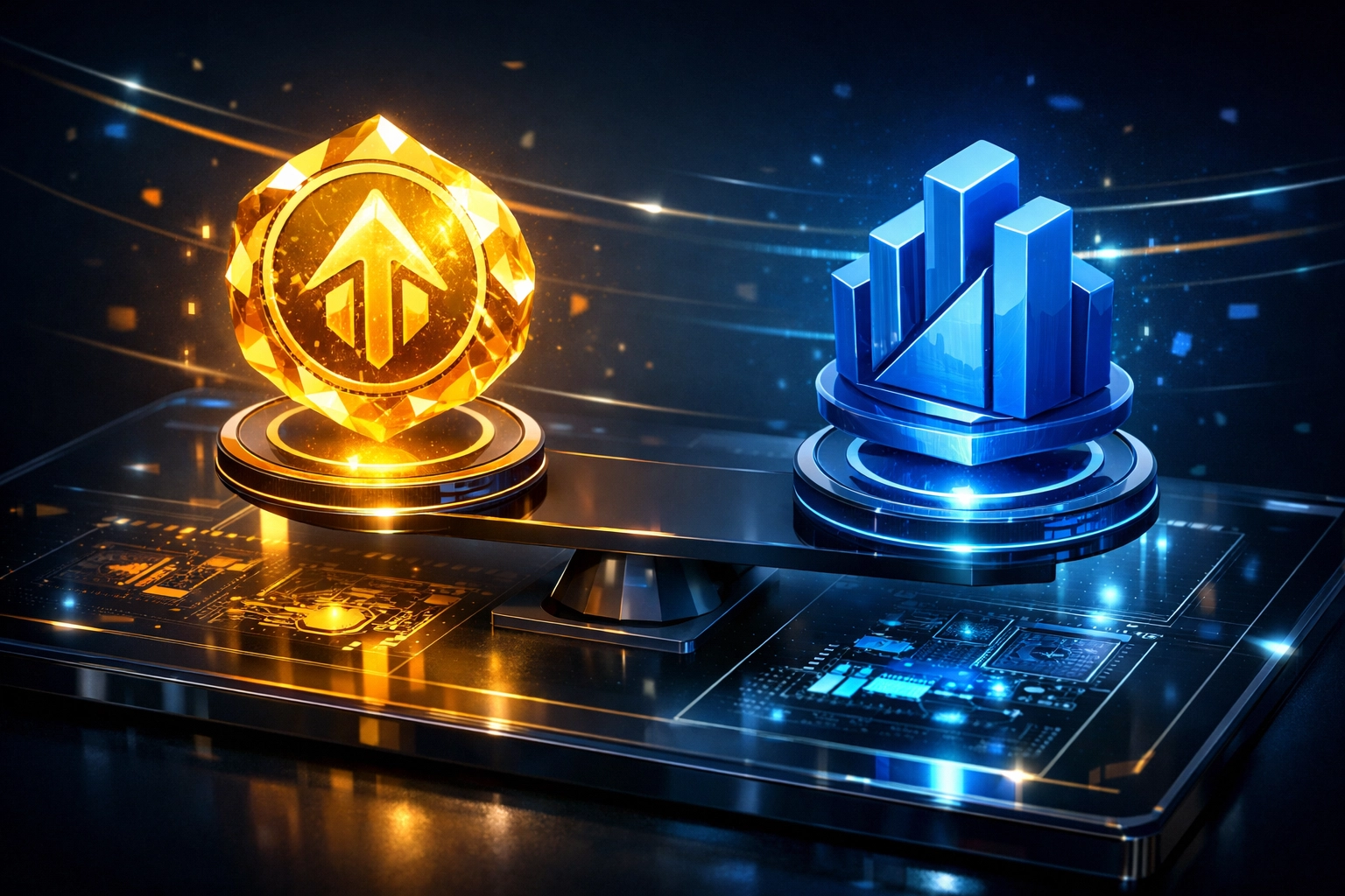 Digital LARE and LUSD assets representing the dual-token stability of Larecoin Web3 payment processing.