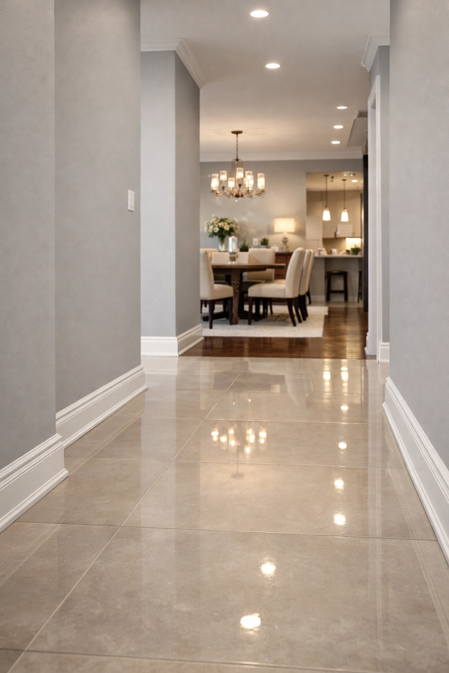 Cohesive Orlando home interior showing professional painting and floor remodeling transition.