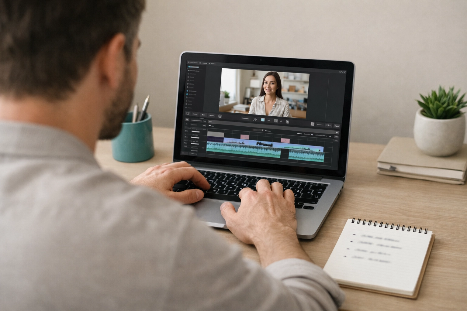 Small business owner using social marketing tools for small business to create high-end social media videos.