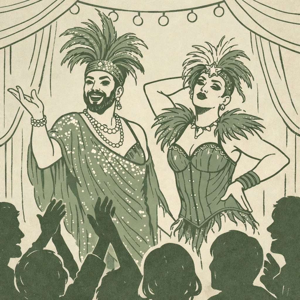 Drag performers on stage at The Stud showcasing experimental LGBTQ+ nightlife and queer culture