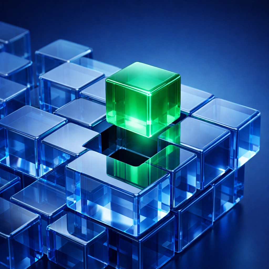 Digital modular structure illustrating precise AI prompt management and automated CI/CD organization.