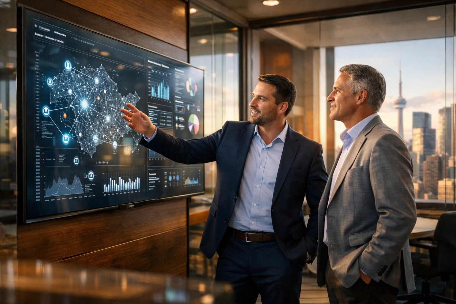 Consultant and business owner reviewing a scalable business VoIP Canada growth strategy.