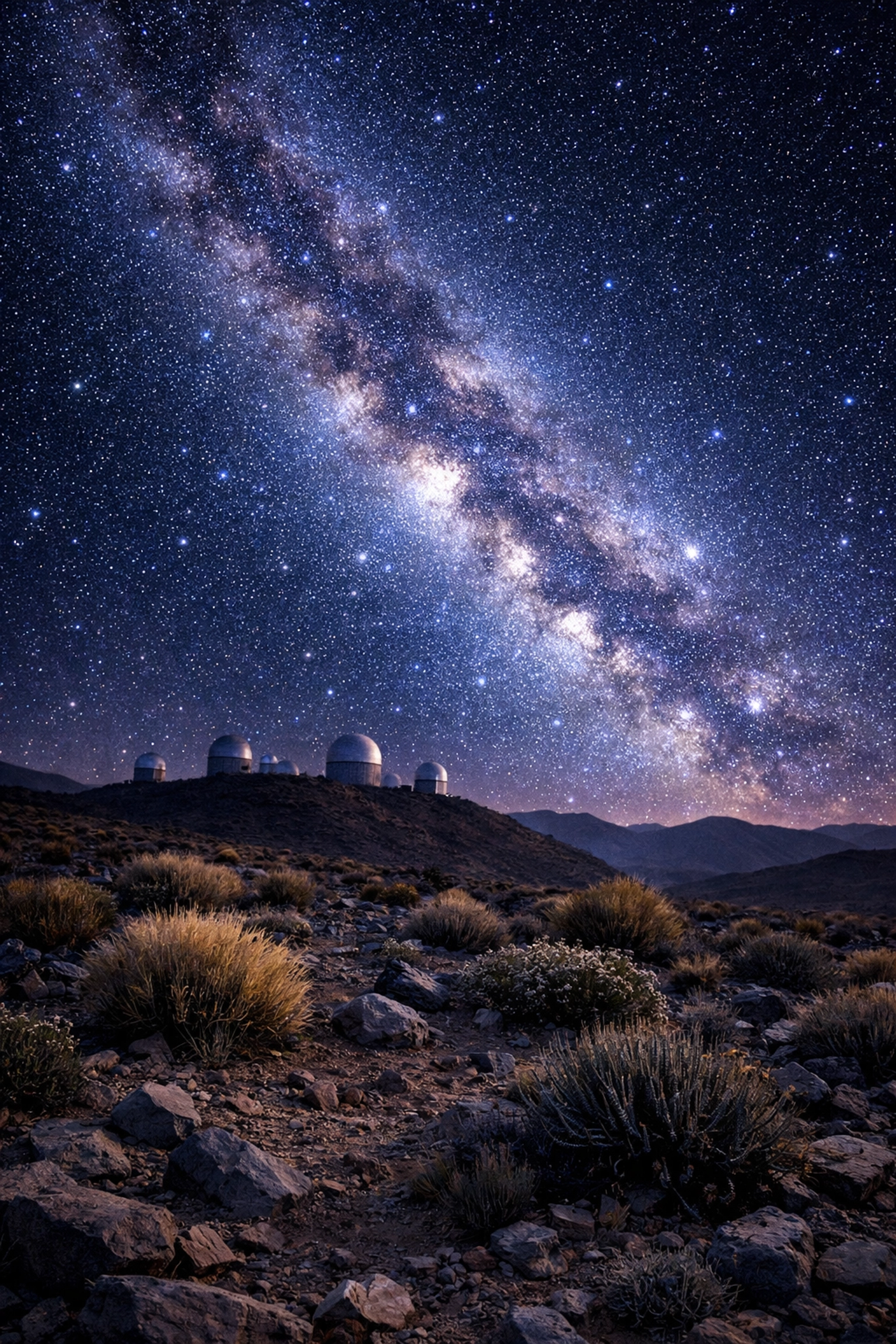 Atacama Desert observatory under starry night sky in Chile, protected natural space for astronomy