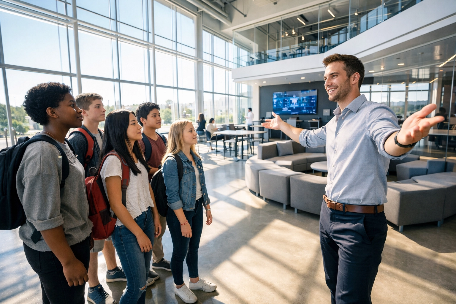 High school students on a corporate tech tour learning about next-gen talent opportunities.