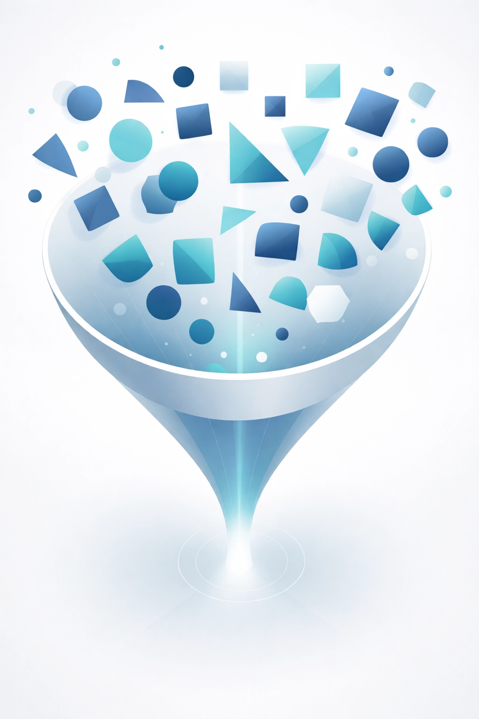 Infographic of diverse shapes merging in a funnel, highlighting inclusive leadership pipeline strategies