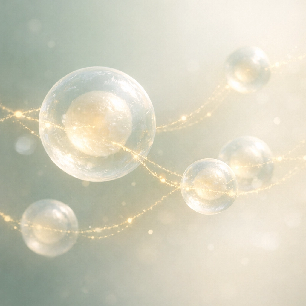 Artistic representation of cellular communication and biological harmony achieved through peptide therapy.