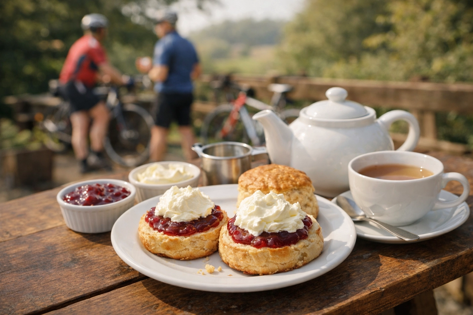 Traditional Cornish cream tea at a caf&eacute; stop on the Coast to Coast cycling route