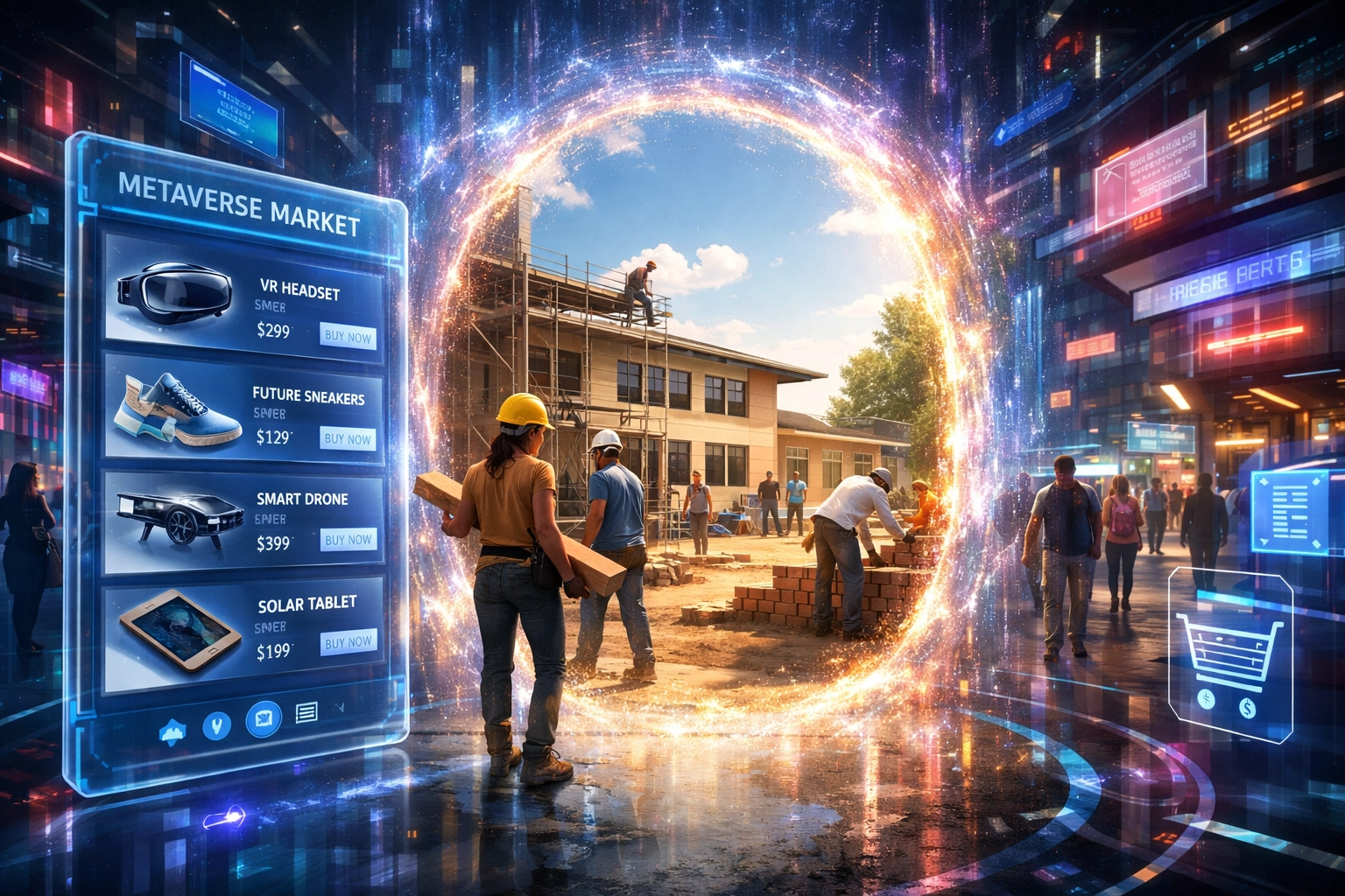 Digital commerce in the metaverse funding real-world school construction through social impact transactions.