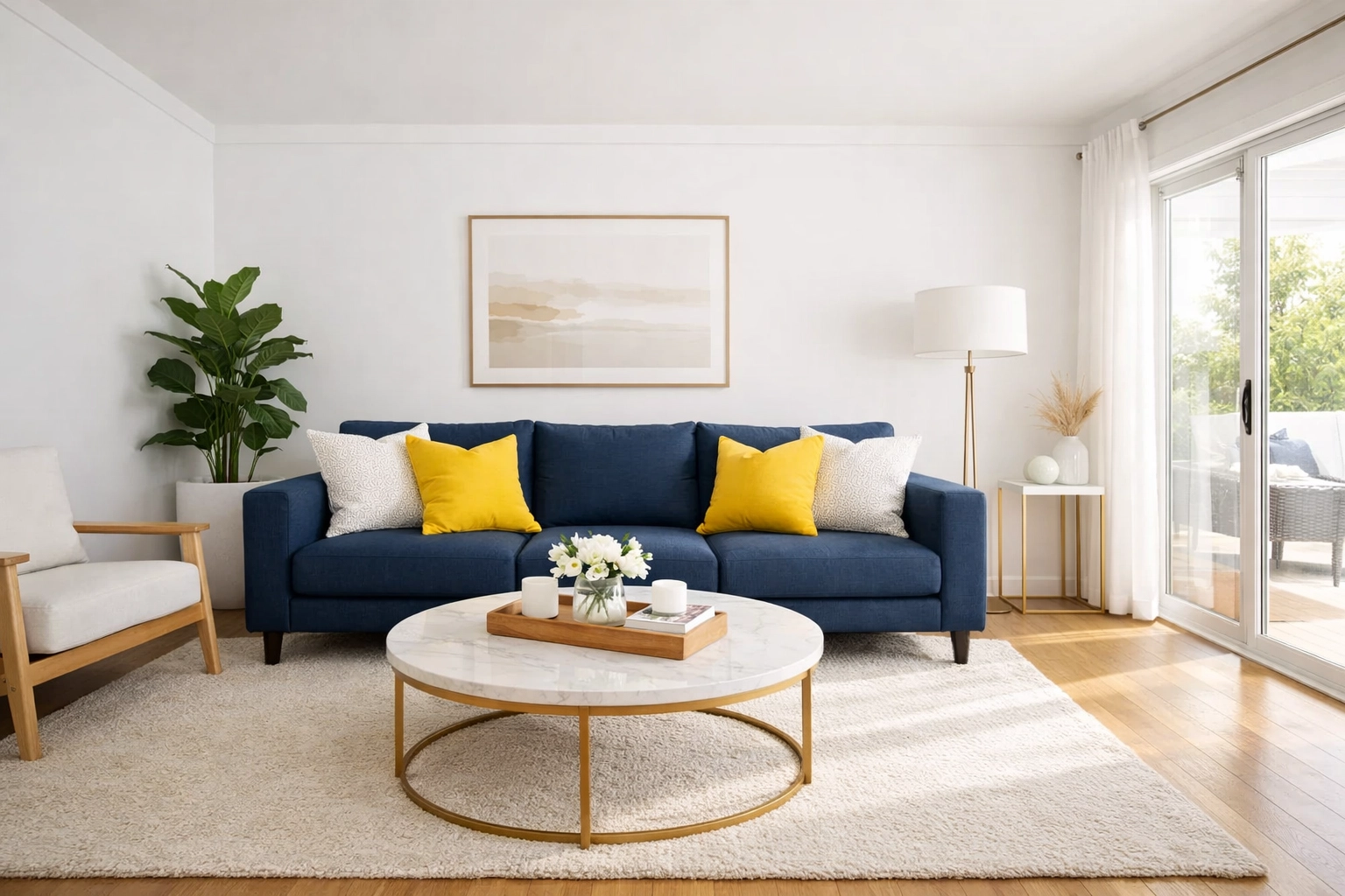 A spotless, sun-drenched living room in Lowell MA showing the results of a professional home cleaning service.