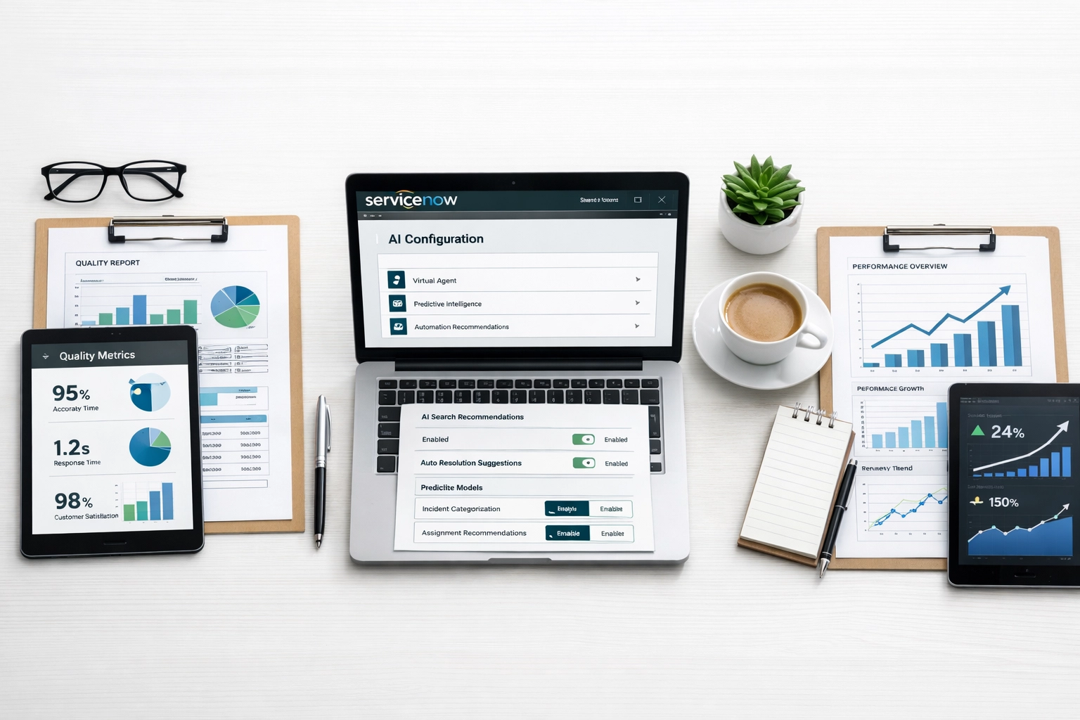 Three-phase Now Assist implementation workflow showing data quality, configuration, and optimization