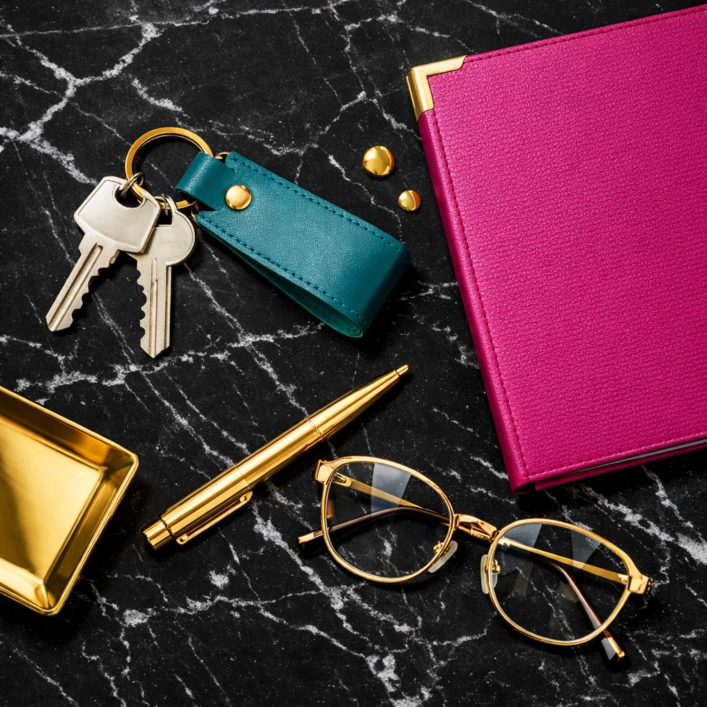 Flat lay of house keys and a stylish notebook symbolizing organized homeownership in Gwinnett.