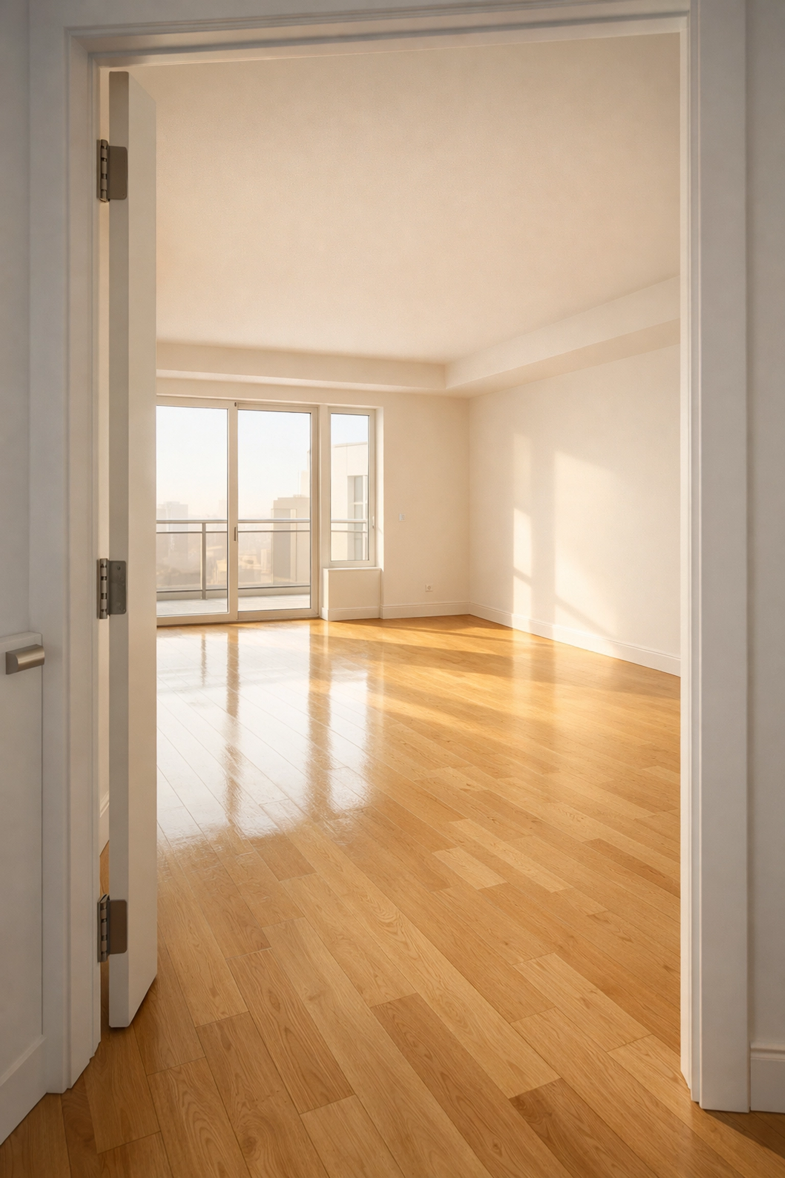 Empty move-in ready apartment interior with clean floors and natural light after turnover
