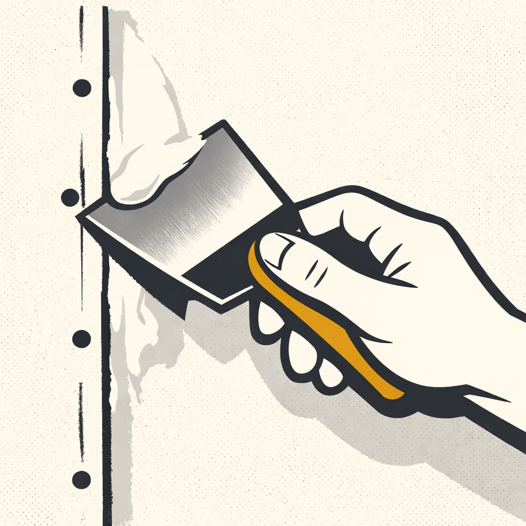 Close-up illustration of professional drywall repair and plastering to seal interior drafts.
