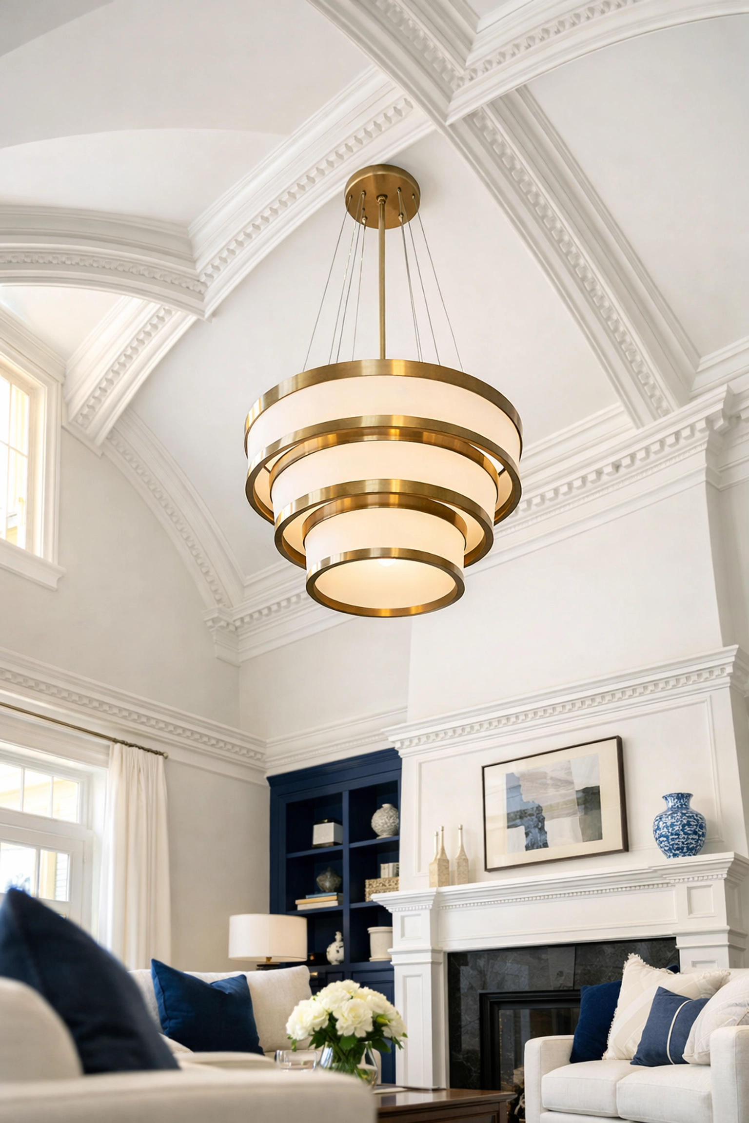 Dust-free modern light fixture and white crown molding cleaned by professional cleaners in Leominster MA.