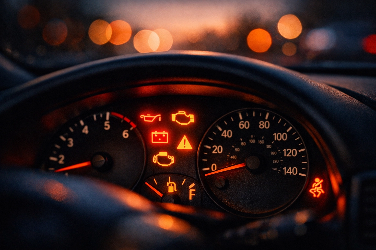 Car dashboard warning lights symbolizing emotional signals and suppressed anger at work