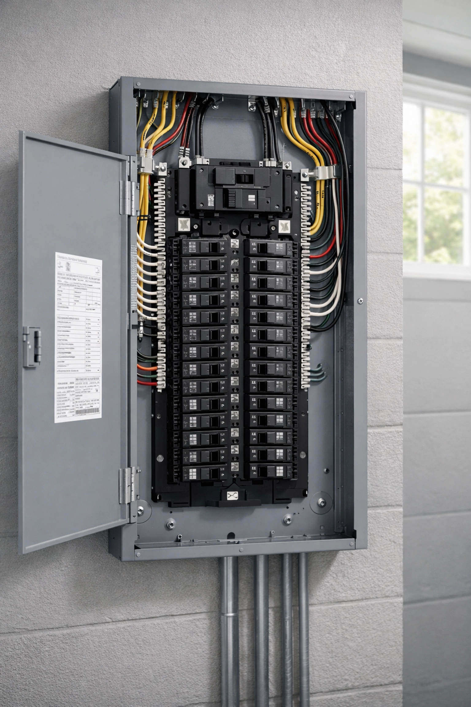 Modern electrical panel with organized breakers inspected by a professional electrician in Marietta.