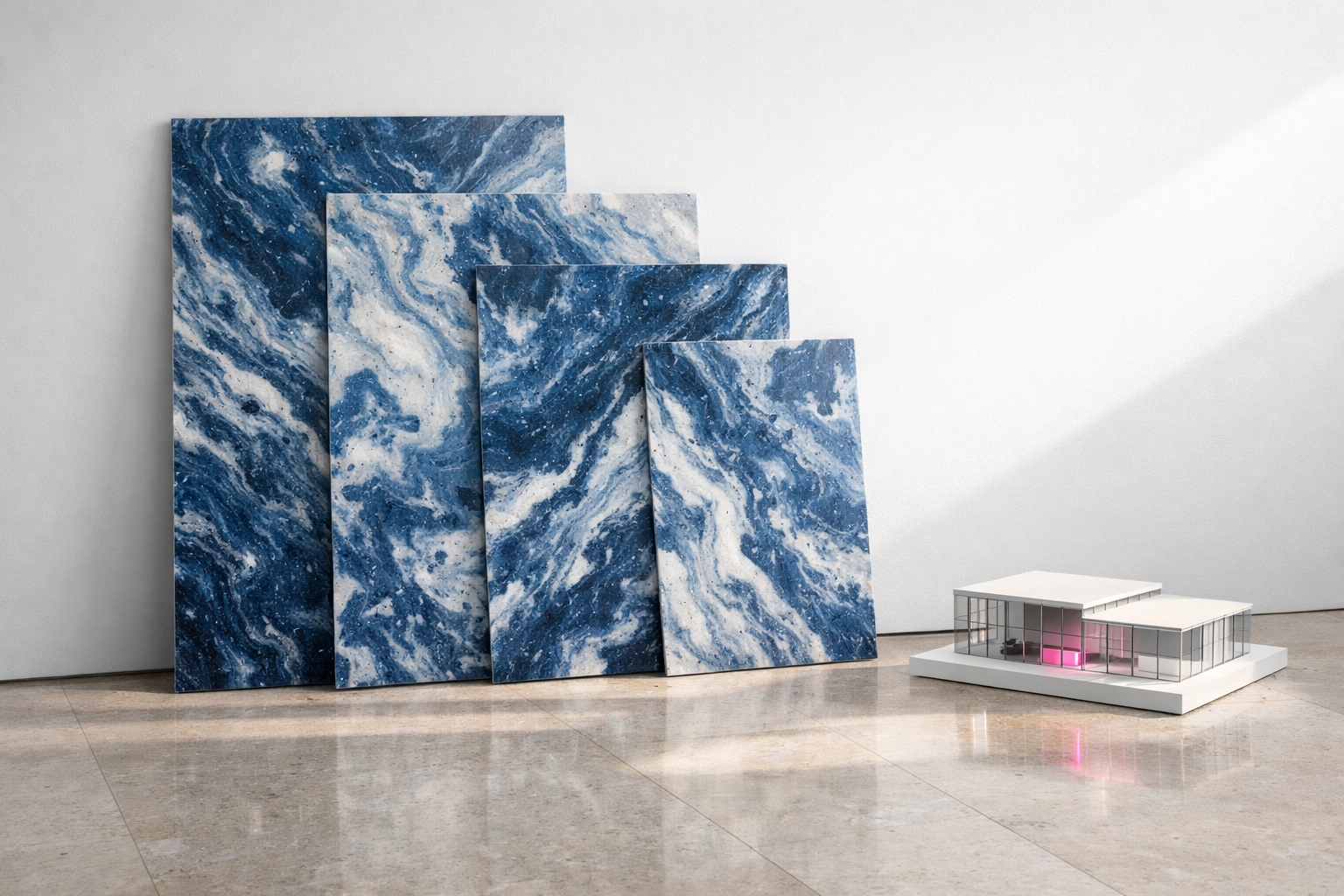 Premium marbled recycled plastic panels showcasing a circular closed-loop building solution.