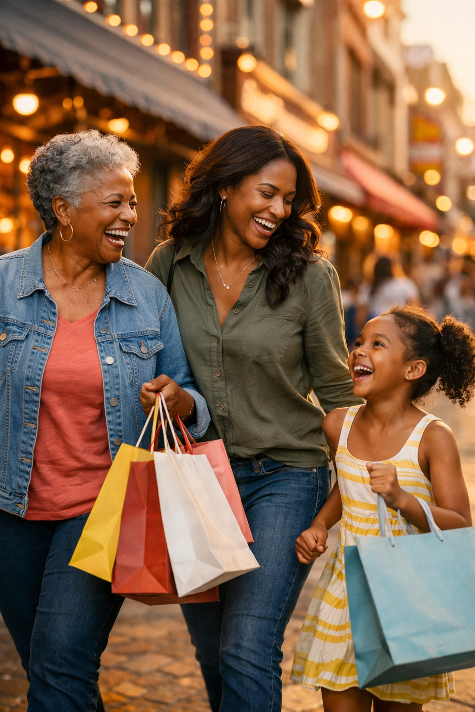 Three generations of Black family shopping together supporting Black-owned businesses
