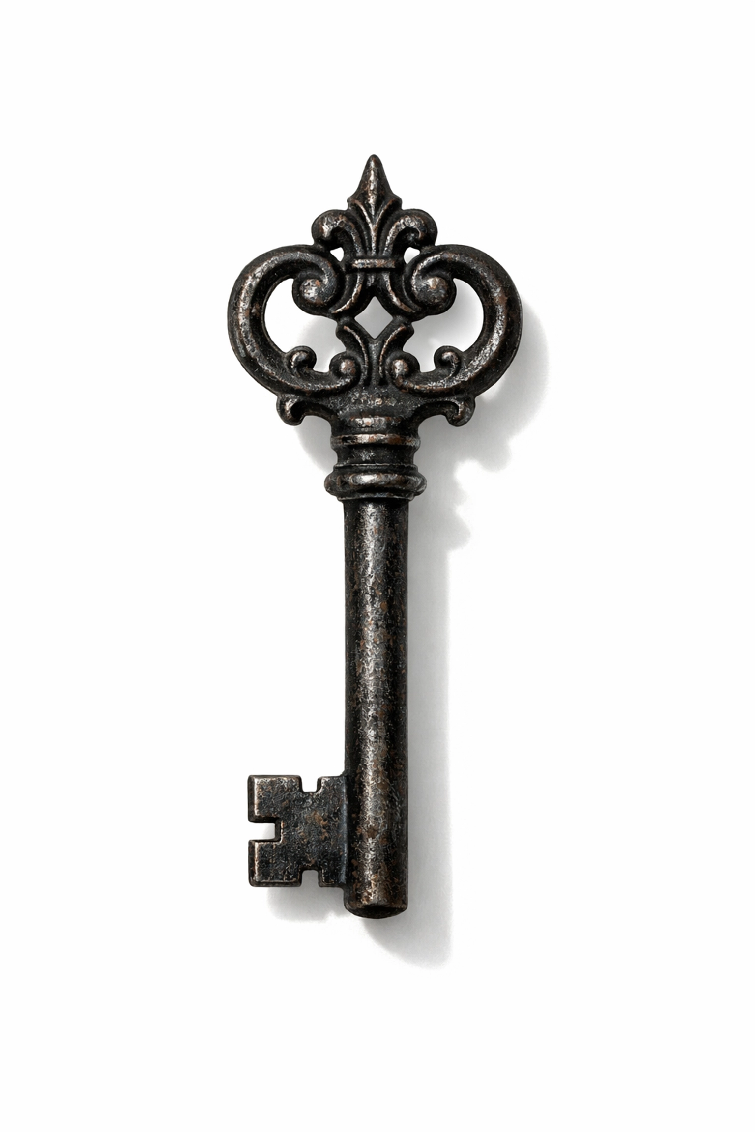 A vintage iron skeleton key representing a classic manor-house mystery.