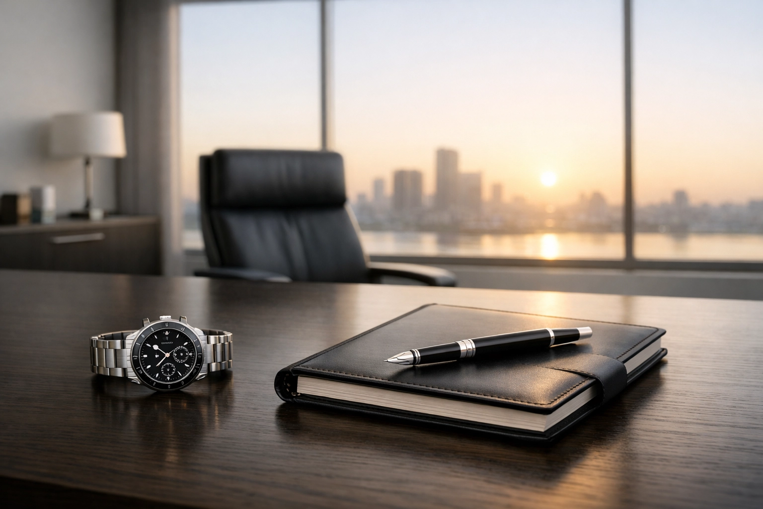 A luxury desk with a planner and pen symbolizing a disciplined business exit planning timeline.