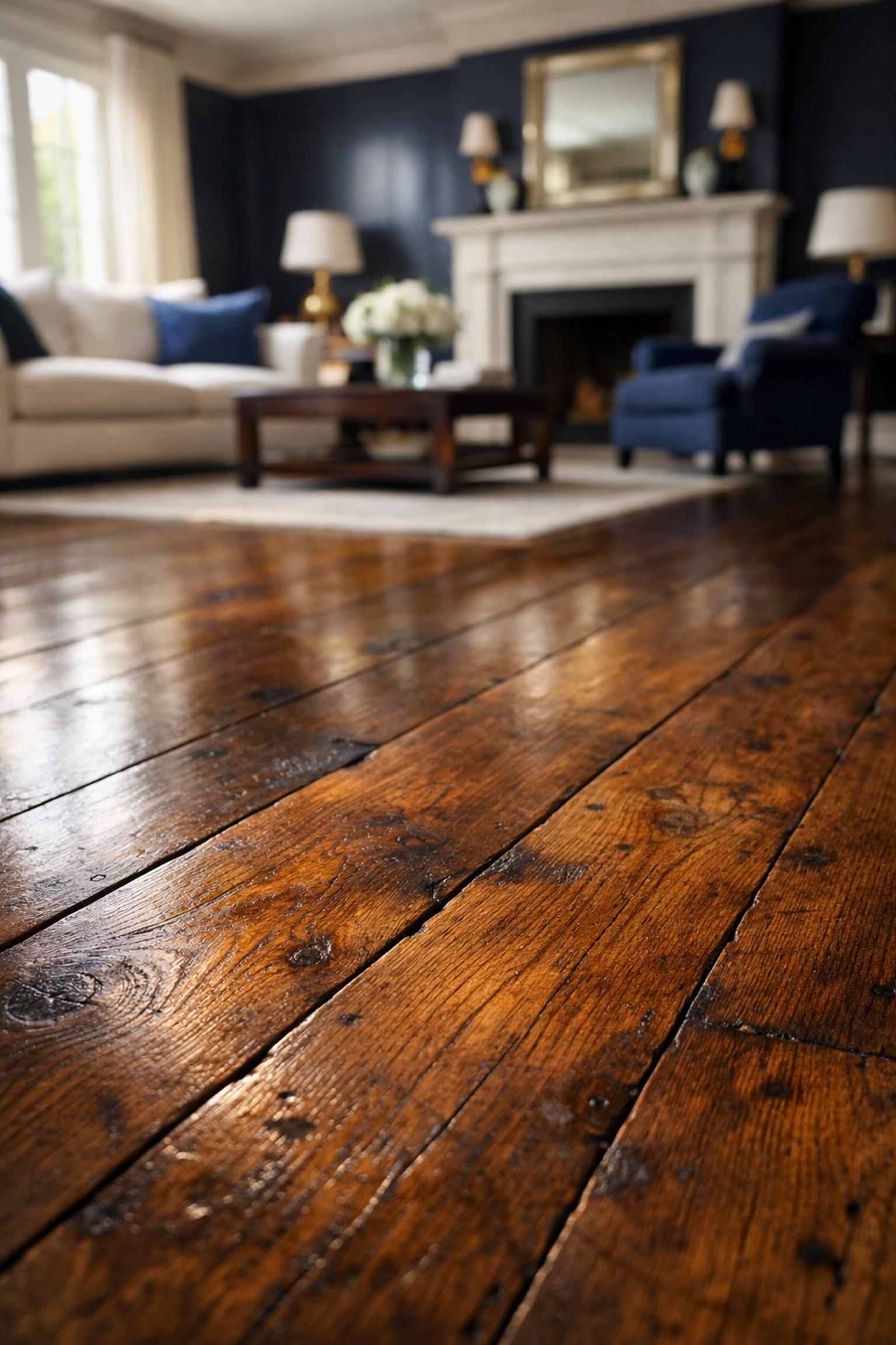 Spotless antique hardwood floor in a Weston estate, maintained with luxury house cleaning techniques.