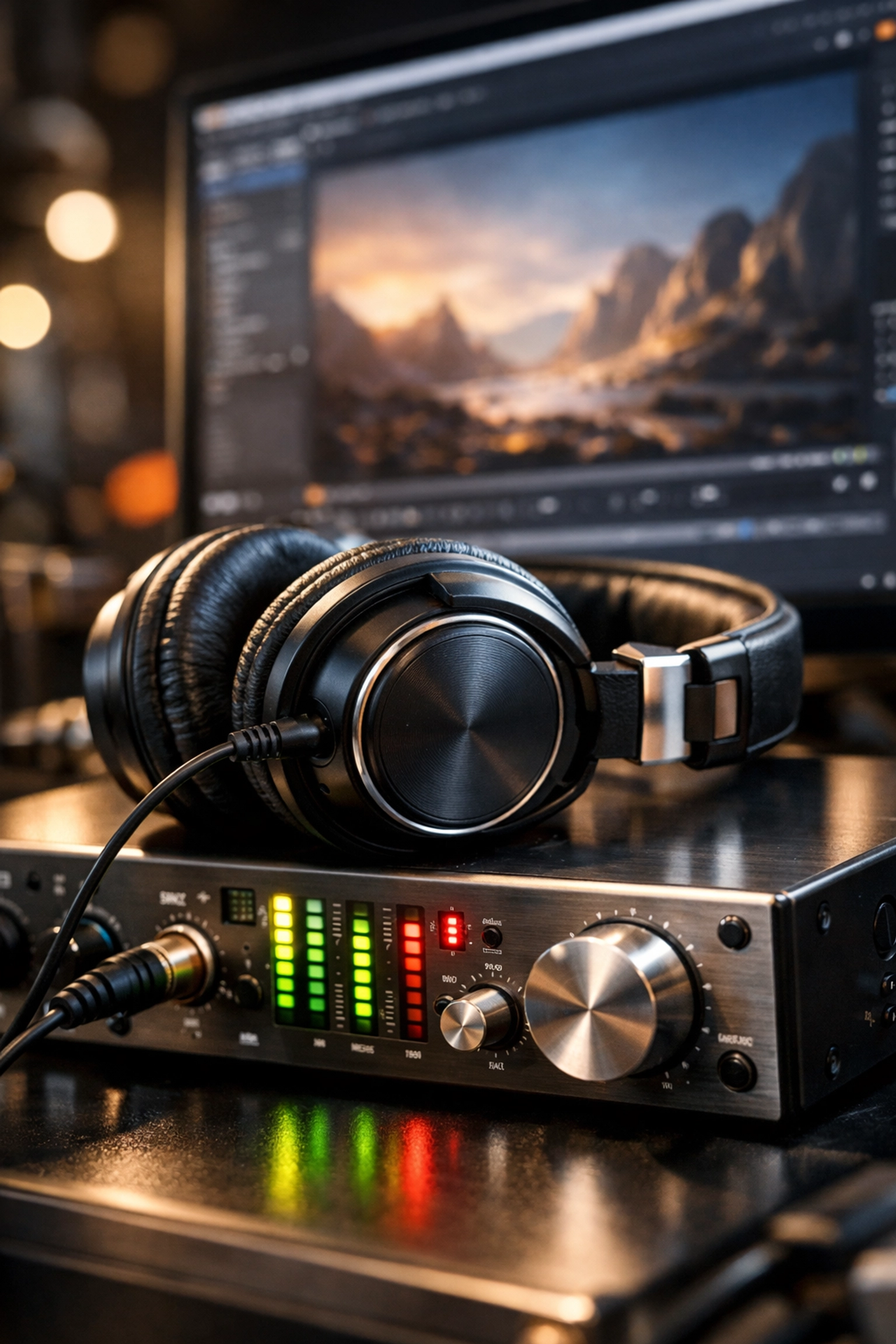 Professional studio equipment and audio interface used for high-efficiency brand content production.