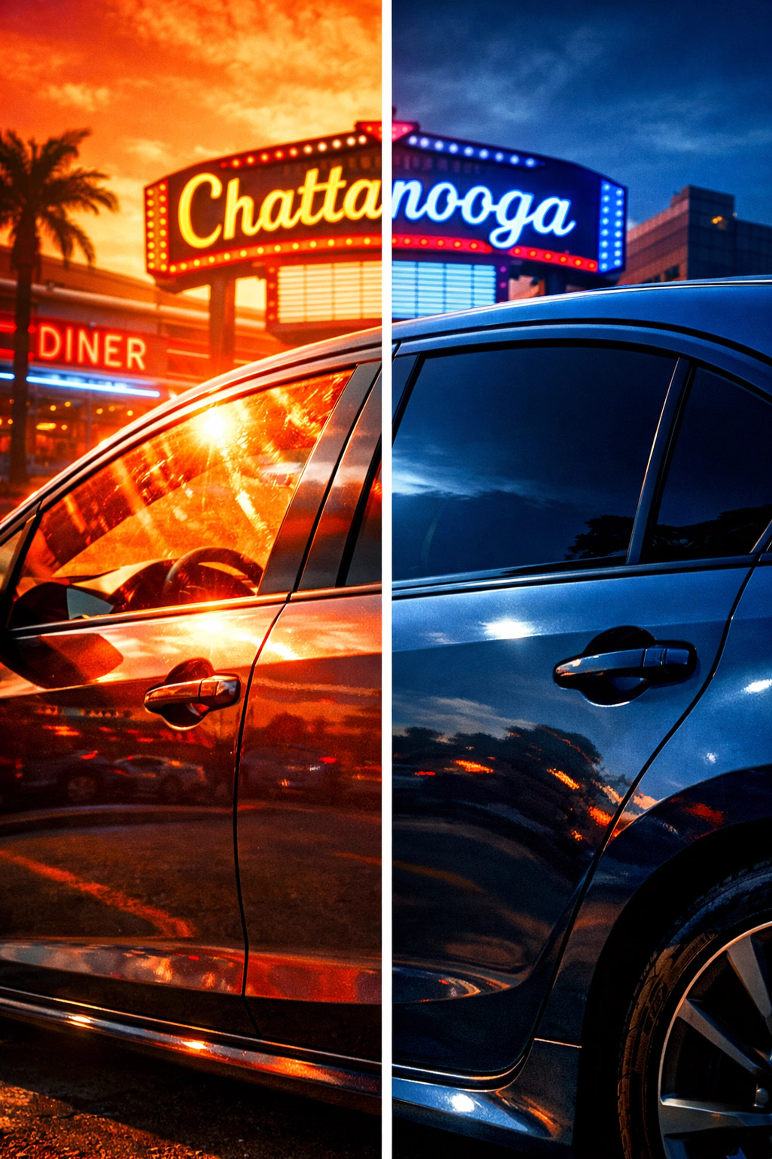 Car window tinting in Chattanooga blocking summer heat and UV rays for cooler interior temperature