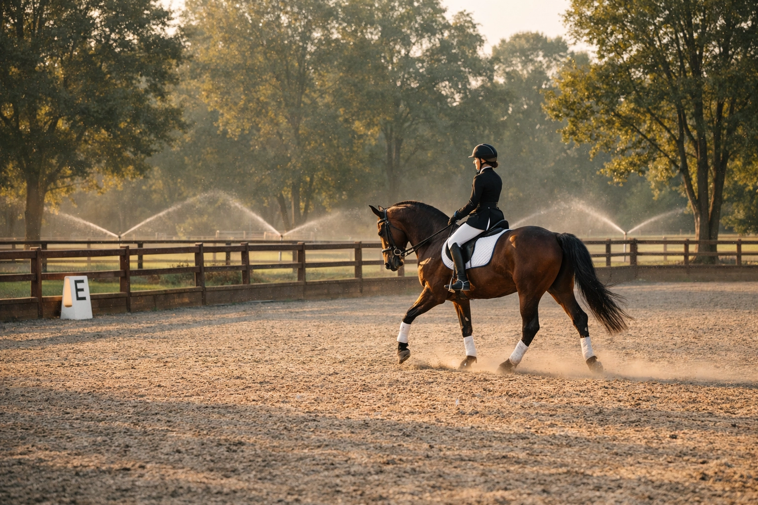 Horse and rider training in professional riding arena at Waxhaw equestrian property