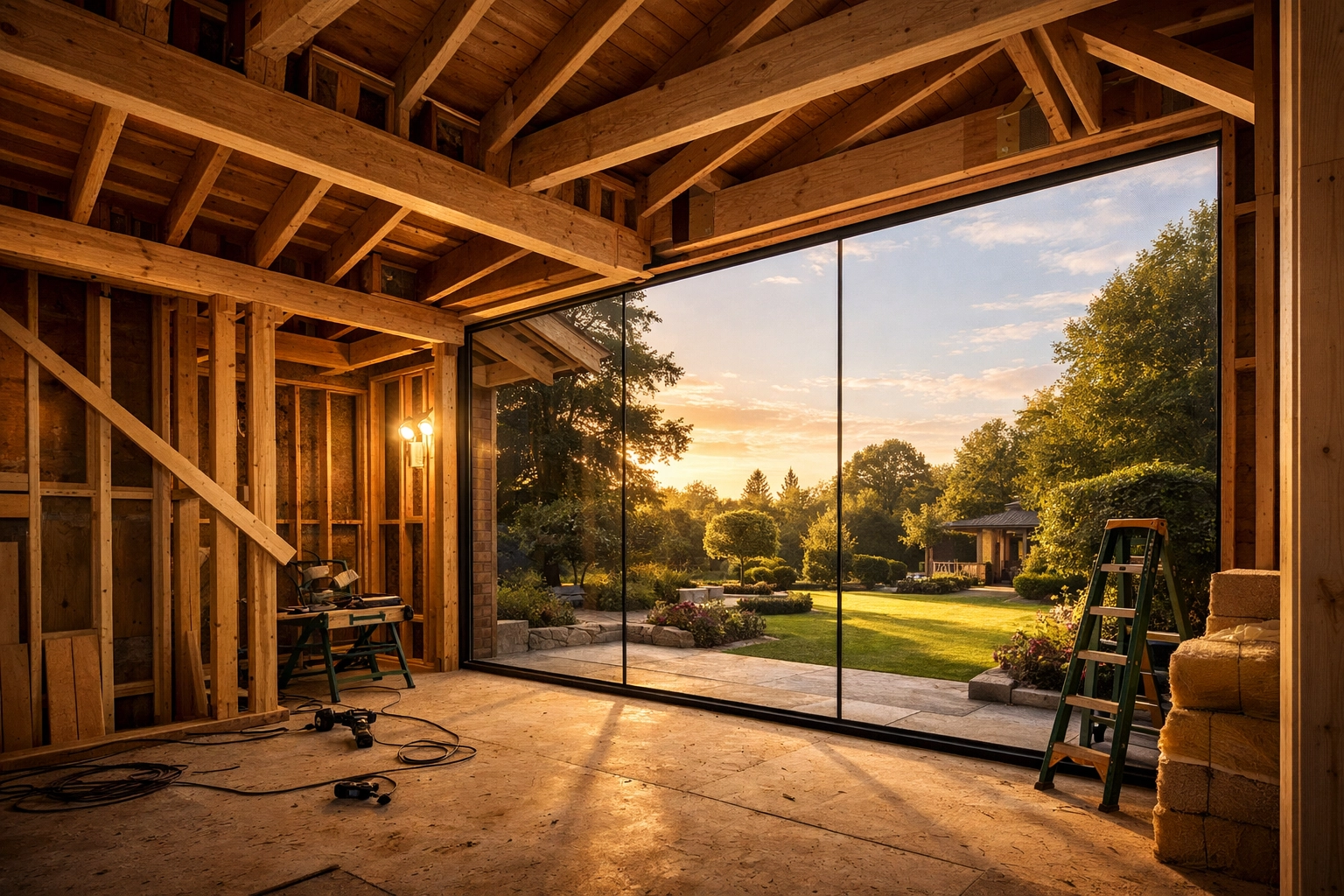 Quality timber framing and glazing on a high-end house extension in West Sussex.