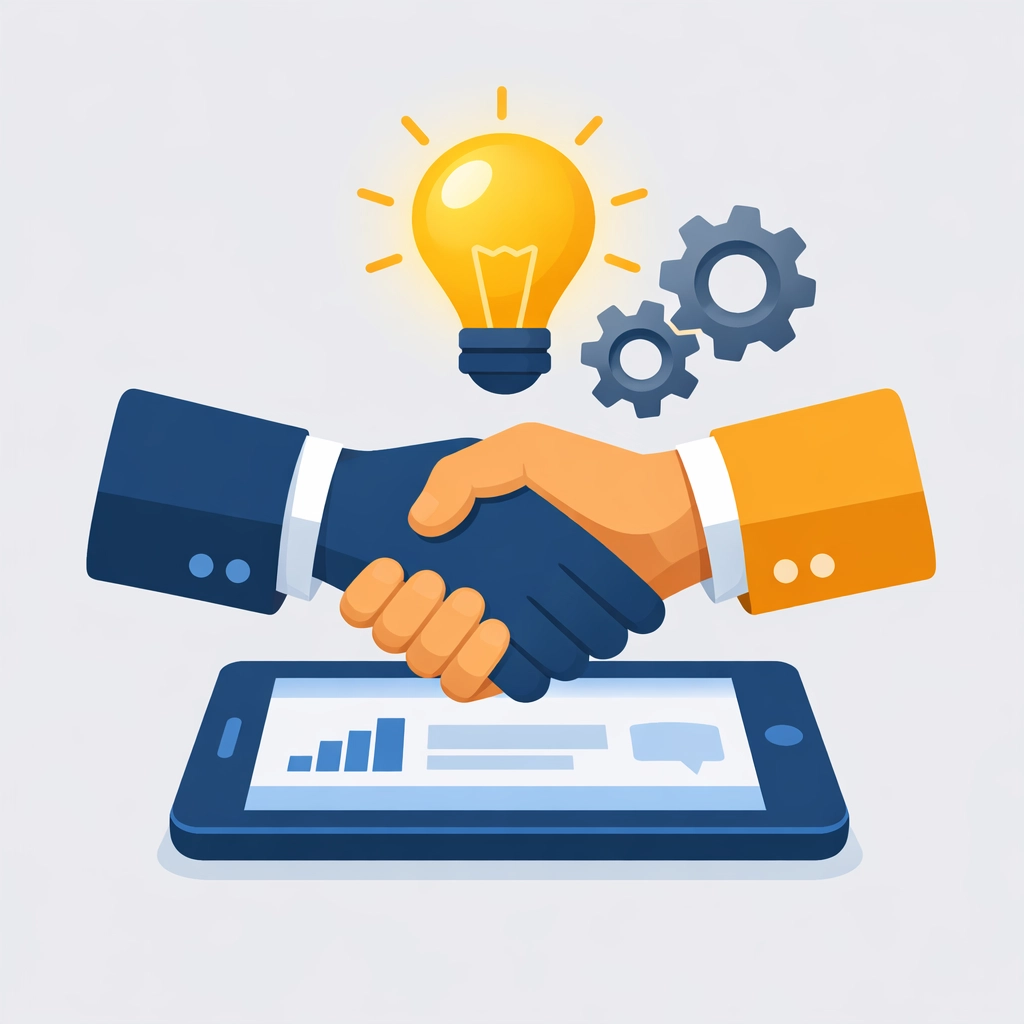 Digital handshake and lightbulb icon symbolizing strategic partnership with a concierge tax professional.