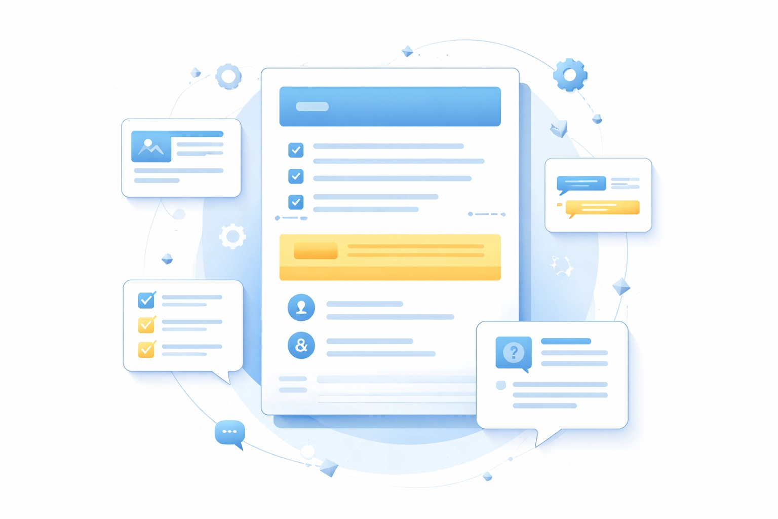 Modern graphic of a structured webpage with snippets and lists, representing optimized SEO content