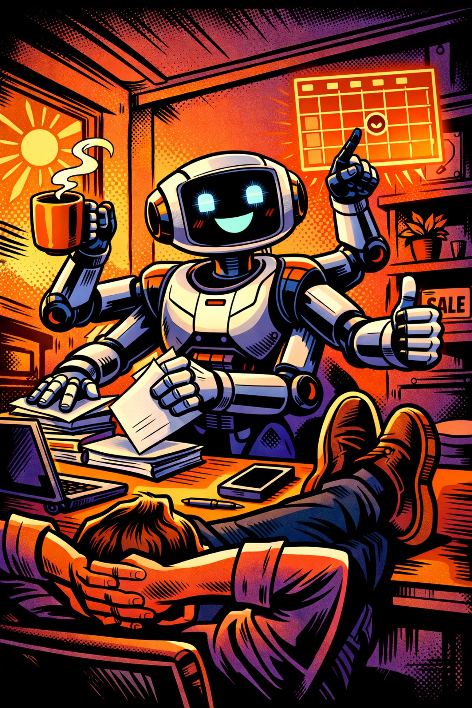 A multi-tasking AI assistant for small business managing office tasks and schedules.