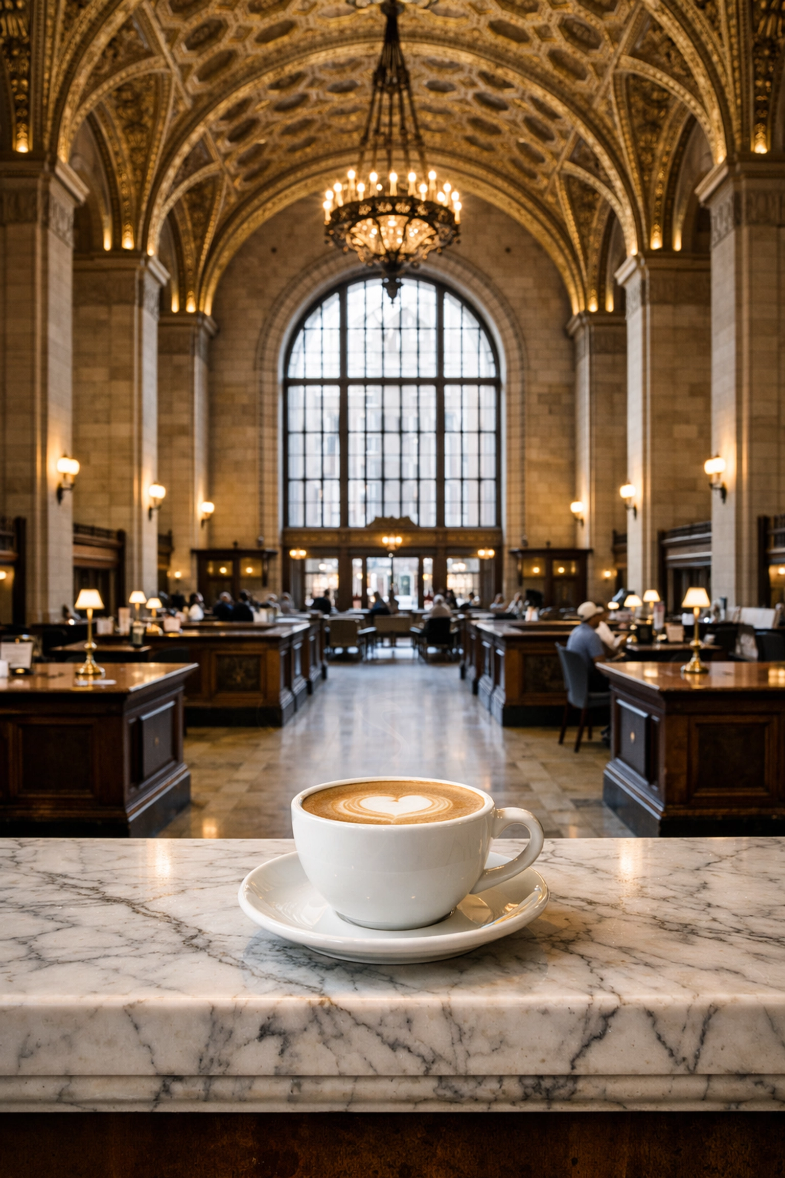 The ornate historic interior of Crew Collective and Cafe, a popular solo date spot in Old Montreal.