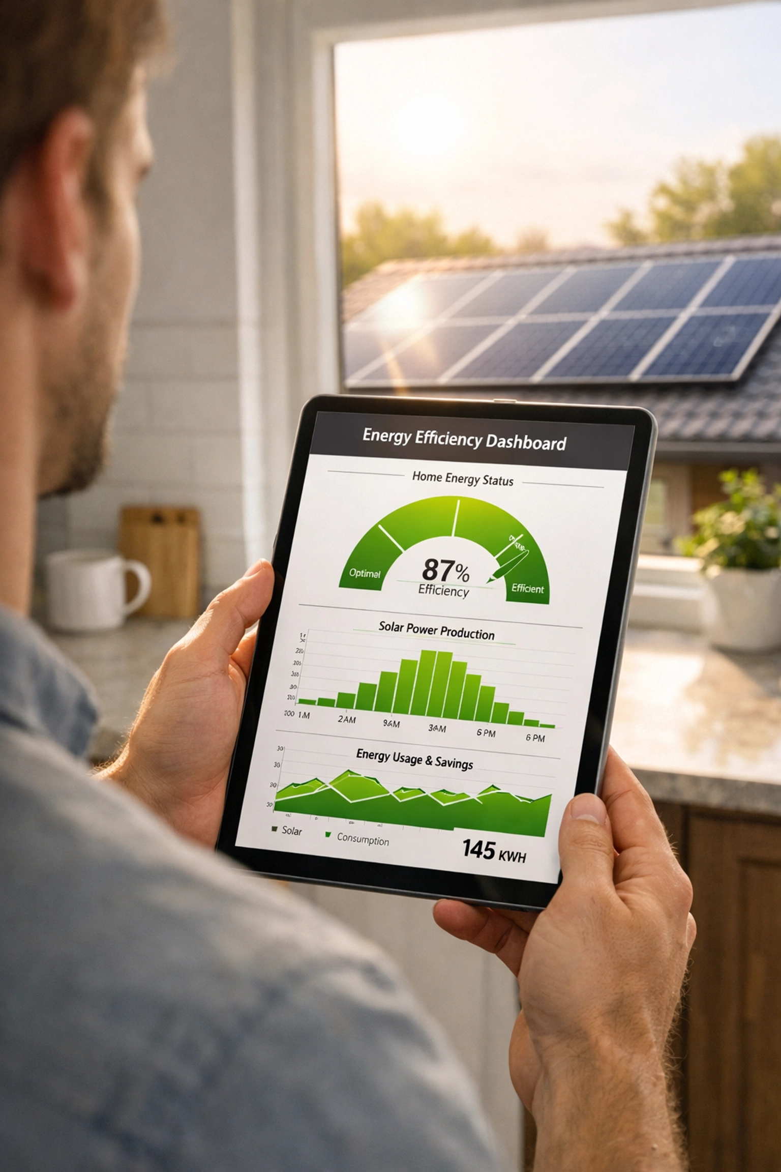 Dorset homeowner using an energy app to monitor home solar panel system performance.