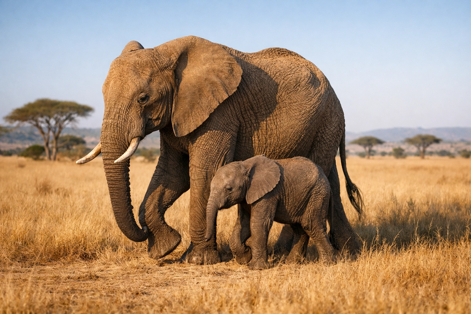 African elephant and calf in the savanna demonstrating conservation storytelling and brand ESG values.