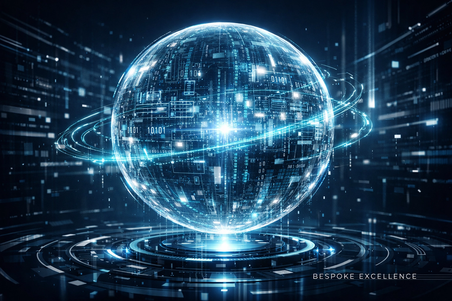 Digital core representing bespoke software development and generative AI services for London businesses.