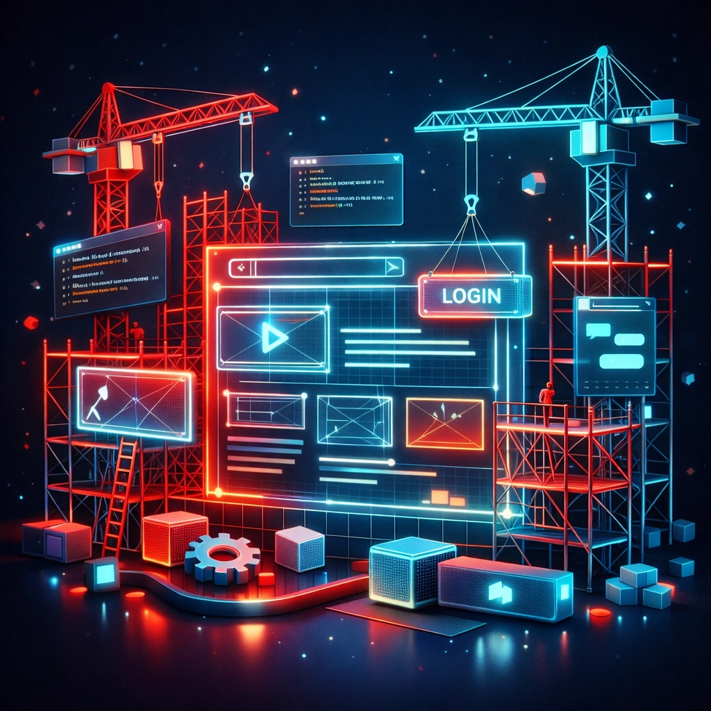 Website rebuild process showing foundation and structure being built from scratch