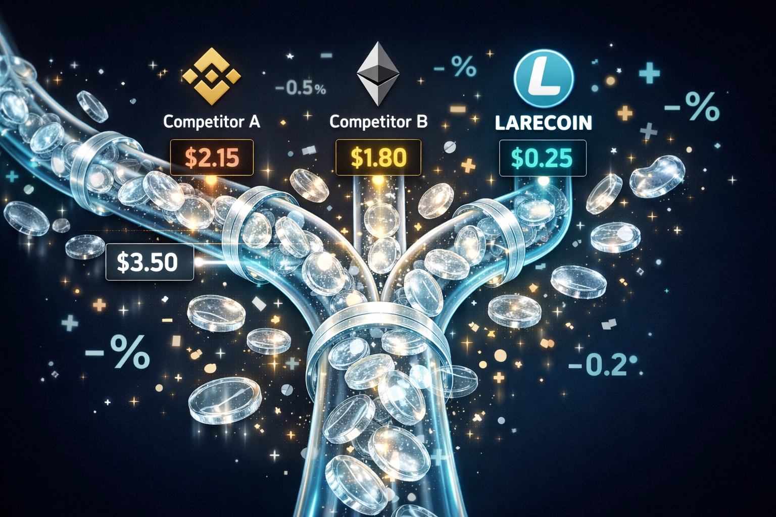 Crypto payment fee comparison showing Larecoin LUSD savings versus competitor processors