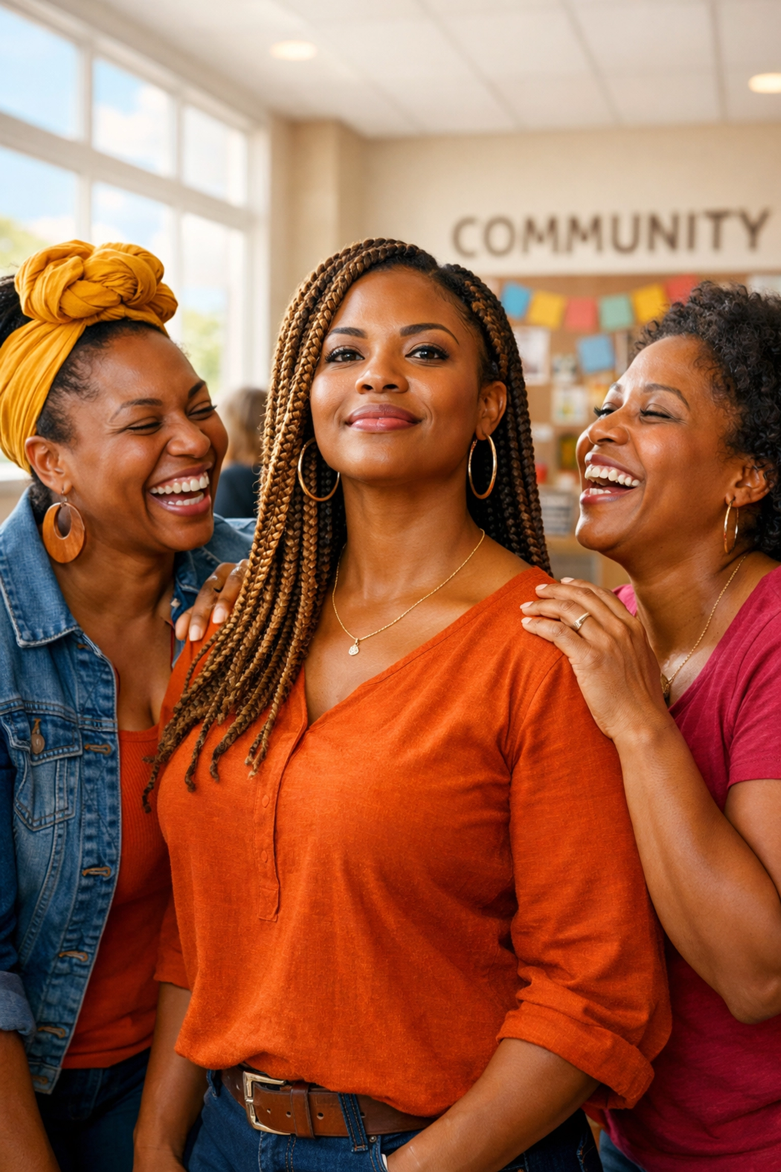 Resilient Black women at a New Jersey center for emergency food assistance and community support.