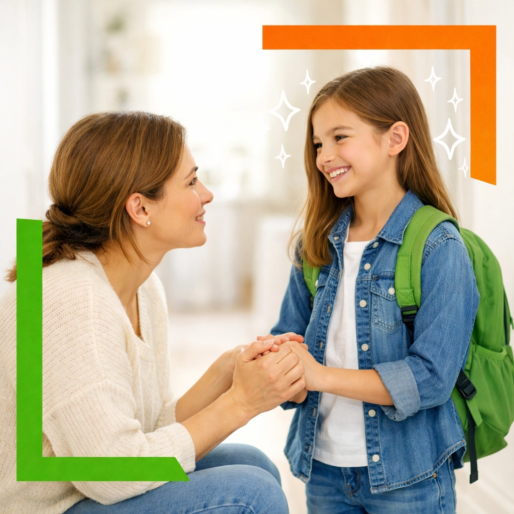 A mother and daughter connecting during a morning routine to build confidence and self-esteem.