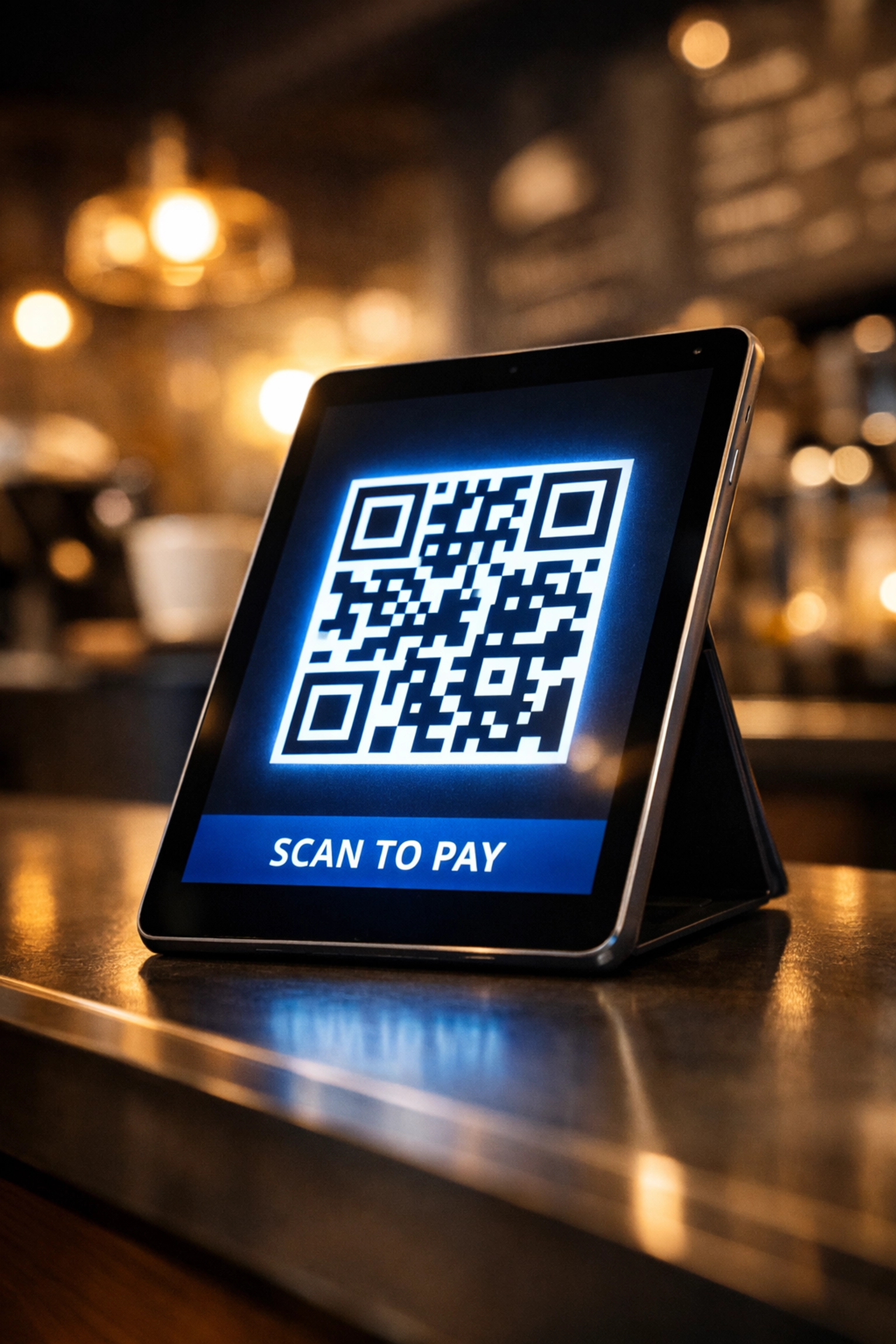 QR code payment on tablet for instant crypto POS transactions without hardware costs